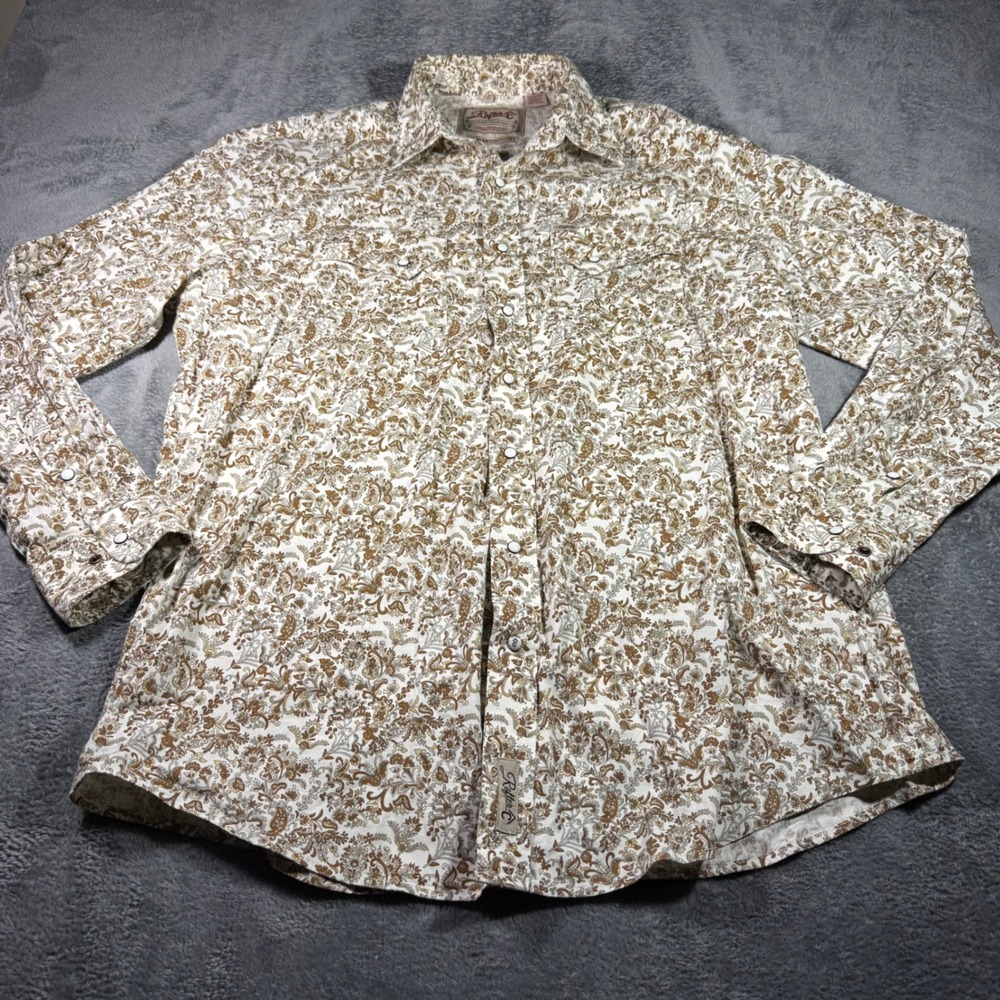 Rafter C Cowboy Collection Mens XL Pearl Snap Western Shirt Paisley ProFlex Tan